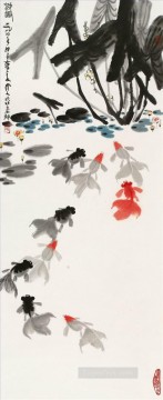 Wu zuoren happyness of pond 1984 fish Oil Paintings
